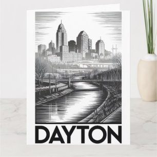 Tageslicht Ohio Skyline Schwarz Weiß Holzschnitt Karte