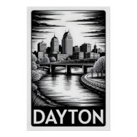 Tageslicht Ohio Skyline Schwarz Weiß Holzschnitt