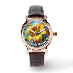 Tageslilie Tageslilien Blumen Gelb Türkis Personal Armbanduhr