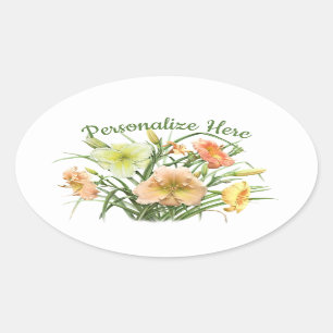 Tageslilienstrauß personalisiert ovaler aufkleber