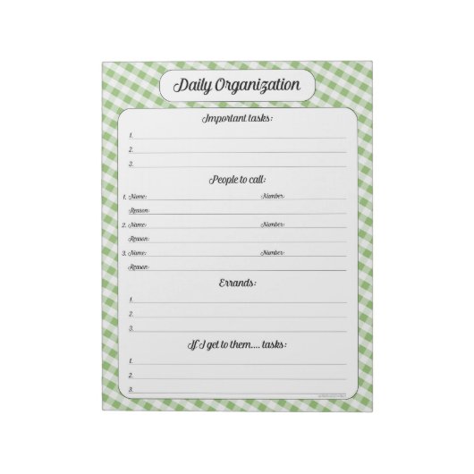 Tagesorganisation - Green Gingham Notepad Notizblock (Rotiert)