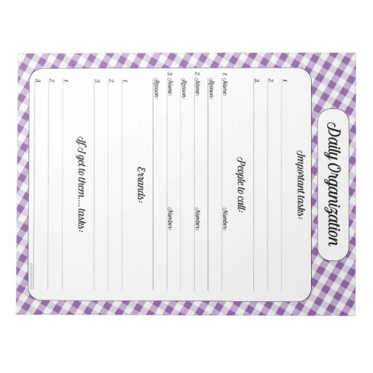 Tagesorganisation - Lila Gingham Notepad Notizblock (Vorderseite)