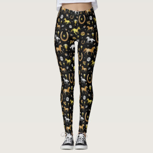 TagesParty-Schwarz-Goldmuster Pferdelaufensderby Leggings