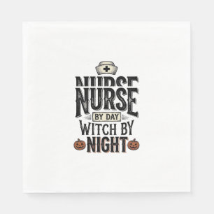 Tagespflegekraft, Hexe bei Nacht Halloween-Shirt-D Serviette