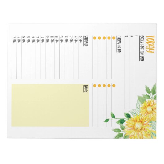 Tagesplaner für Sonnenblumen Notizblock (Vorderseite)