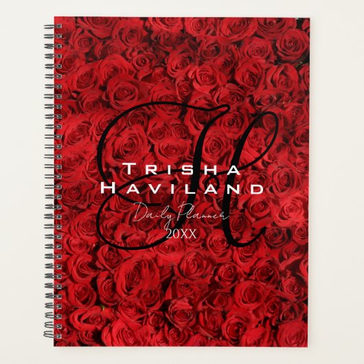 Tagesplaner mit Monogramm - Rote Rosen Planer (Vorderseite)