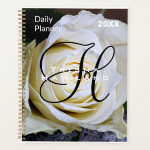 Tagesplaner mit Monogramm - Weiße Rose Planer