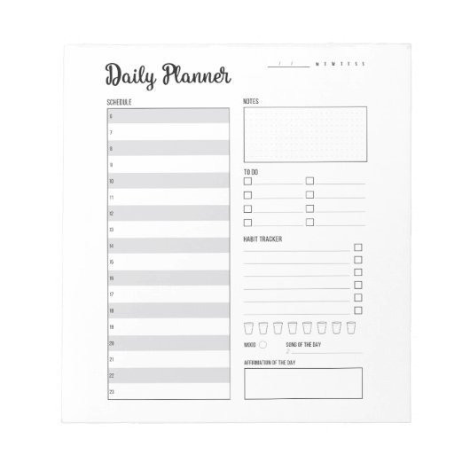 Tagesplaner mit Montag Start (grau) 5.5x6" Notizblock (Vorderseite)