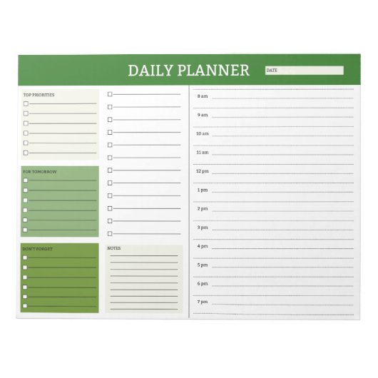 Tagesplaner mit Zeitplan Notepad Notizblock (Vorderseite)