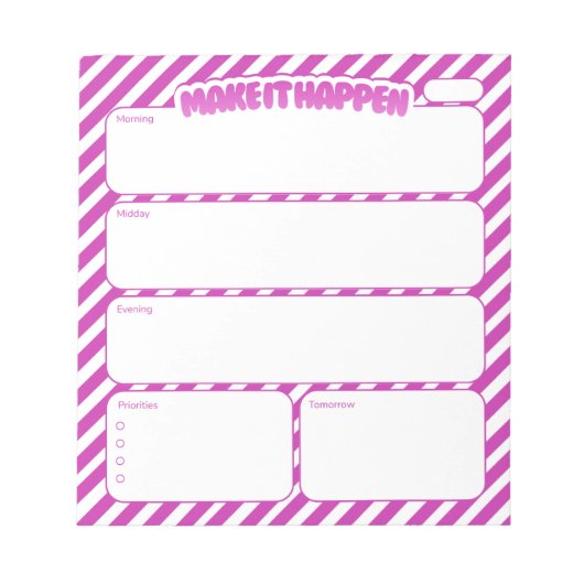 Tagesplaner Notizblock 'Make It Happen' mit rosa S (Vorderseite)