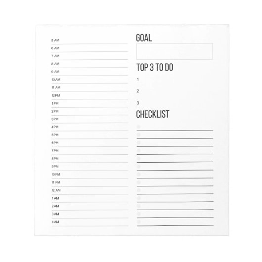 Tagesstundenplaner Notepad Notizblock (Vorderseite)
