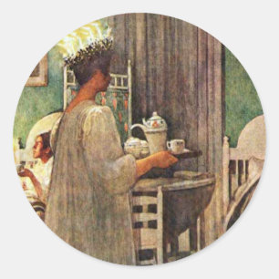 Tagesweihnachten Carl Larssons St Lucia in Runder Aufkleber