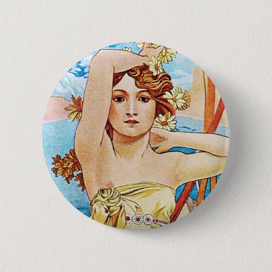 Tageszeit, Alphonse Mucha Button (Vorderseite)