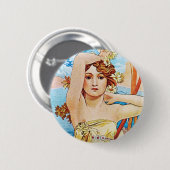 Tageszeit, Alphonse Mucha Button (Vorne & Hinten)