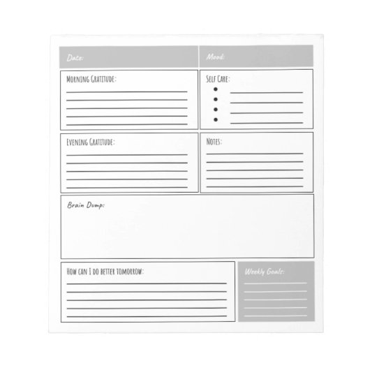 Tageszeitung mit Dankbarkeit, Anmerkungen Notizblock (Vorderseite)