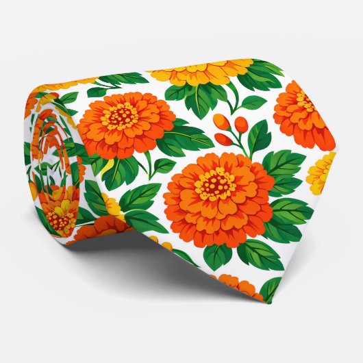 Tagetes-Fiesta-Schlips (grüne Rückseite) Krawatte (Gerollt)