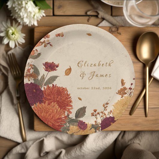 Tagetes-Rand Rustikale Boho-Herbst-Blumenhochzeit Pappteller