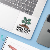 Täglich kleine Schritte Aufkleber (Laptop mit iPhone)