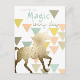 Täglich nach Magie suchen Goldene Einhorn Postkarte