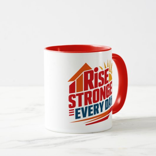 Täglich stärker werden tasse (VorderseiteRechts)