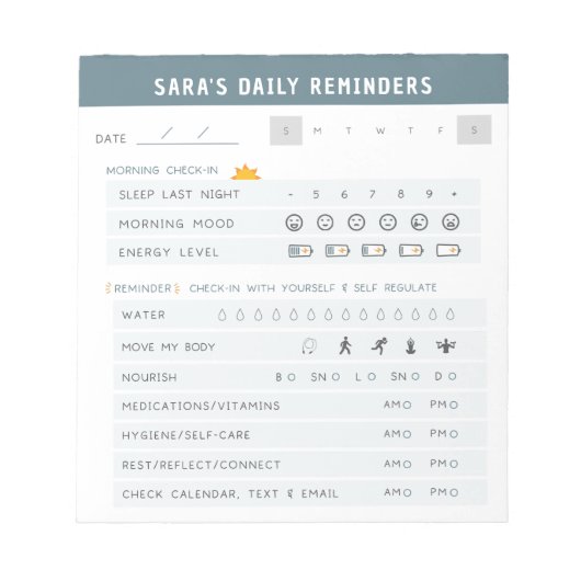 Tägliche Erinnerungen ADHD Notepad Notizblock (Vorderseite)