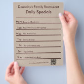 Tägliche Spezialitäten Restaurant Flyer mit QR-Cod (Hand)