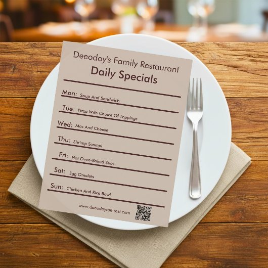 Tägliche Spezialitäten Restaurant Flyer mit QR-Cod