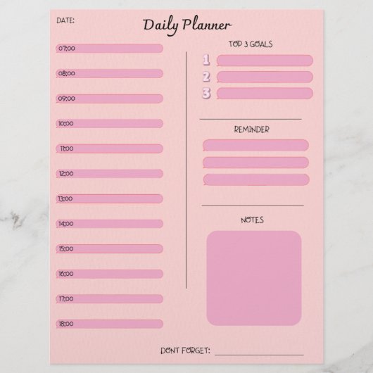 Täglicher Planer in Rosa Briefbogen (Vorderseite)