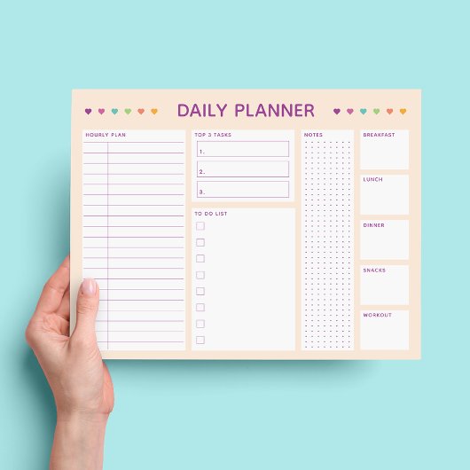 Täglicher Planer Lila Herz Text Notepad Notizblock