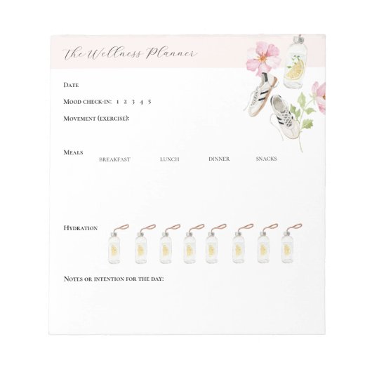 Täglicher Wellnessplaner mit Wassertracker Notizblock (Vorderseite)