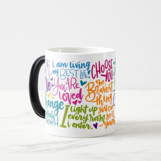 Tägliches Affirmation Verwandlungstasse (Vorderseite Links)