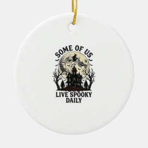 Tägliches Halloween-Shirt mit Vintage-Horror-Mond Keramik Ornament