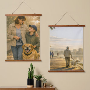 Tägliches Hundespaziergang Vertikales Tapisserie-W Wandteppich Mit Holzrahmen