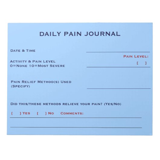 Tägliches Pain Journal (Sky Blue) Notizblock (Vorderseite)