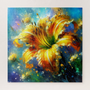 Taglilie Blumenimpressionistisches Gemälde Gelb Puzzle