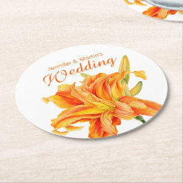 Taglilie Hemerocallis Blumenorange Hochzeitsfeier Runder Pappuntersetzer
