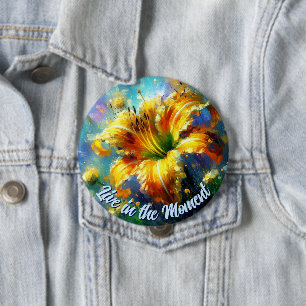 Taglilie Taglilien Blume Gelb Türkis Personalisier Button
