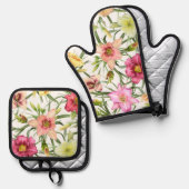 Taglilien Blumenmuster botanischer Kunst Ofenhandschuh & Topflappen-Set (Vorderseite/Rückseite)