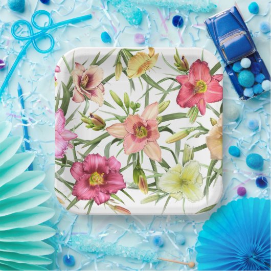 Taglilien im botanischen Design Pappteller (Party)