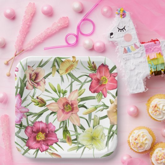 Taglilien im botanischen Design Pappteller (Party)