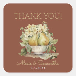 Tags der braunen und grünen Gastgeschenk Hochzeit Quadratischer Aufkleber