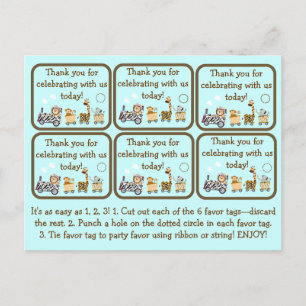 Tags des Gastgeschenks "Animal Train Baby Shower" Postkarte