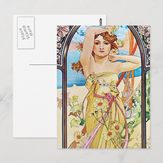 Tagsüber, Alphonse Mucha Postkarte (Vorne/Hinten)