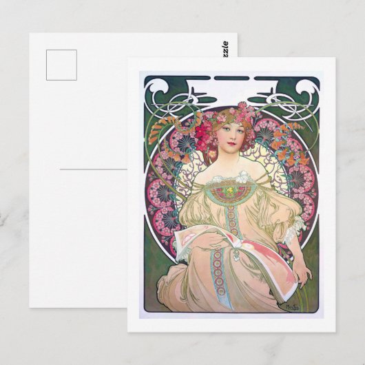 Tagtraum (Frühling), Mucha Postkarte (Vorne/Hinten)