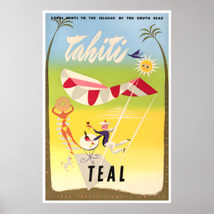 Tahiti Art TEAL Reiseplakat Druck (XR2254)a Poster