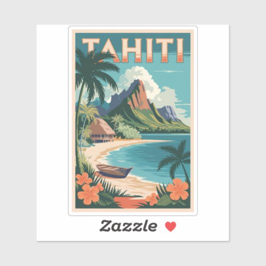 Tahiti Französisch Polynesien Illustration Reisen Aufkleber (Blatt)