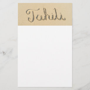 Tahiti geschnitztes Schild im Sandstrand Flyer