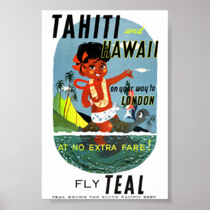 Tahiti Hawaii Vintage Reiseplakat Restauriert Poster