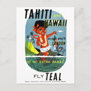 Tahiti Hawaii Vintage Reiseposter Restauriert Postkarte
