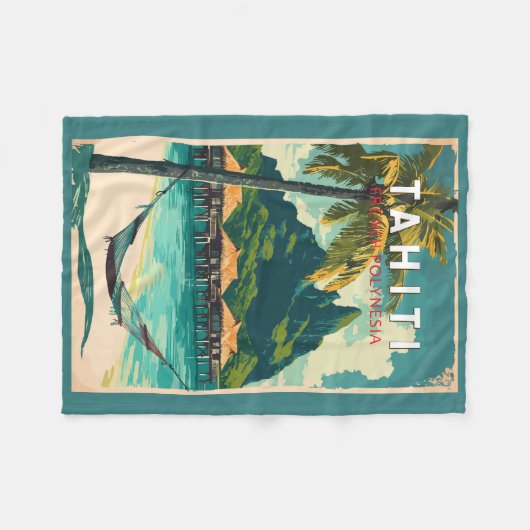 Tahiti Illustration Travel Art Vintag Fleecedecke (Vorderseite (Horizontal))